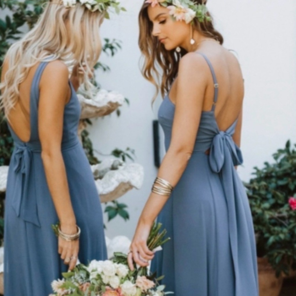 Show Me Your MuMu Slate Blue Jenn Maxi Bridesmaid Dress Sz XS Wedding Occasion